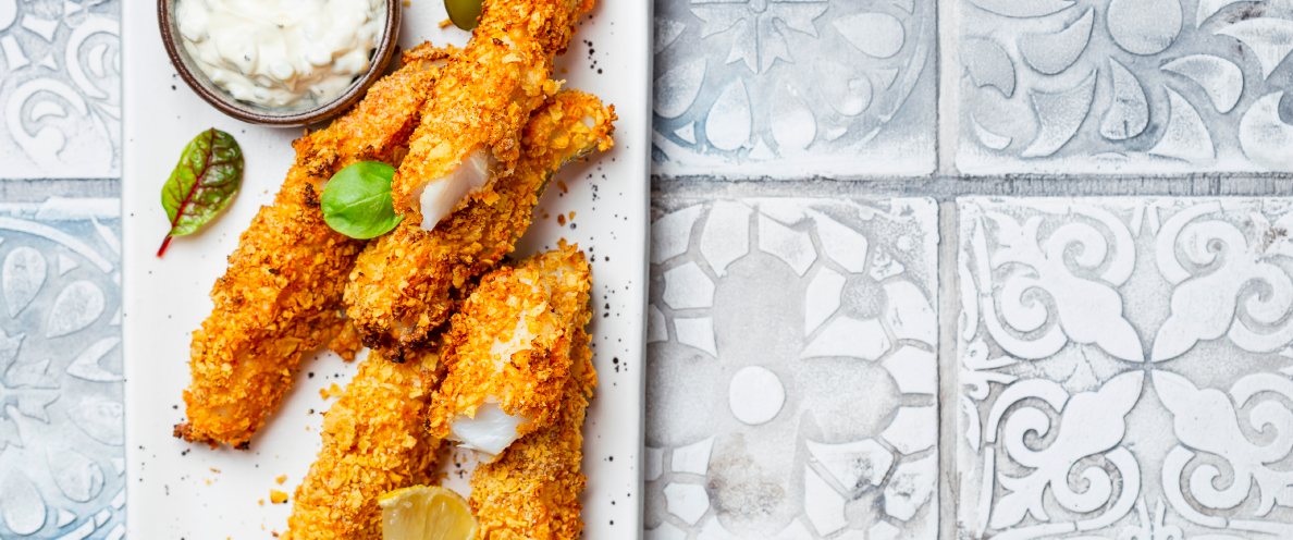 Bastoncini di merluzzo ai corn flakes